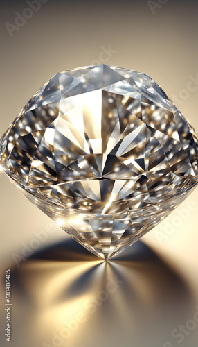 Round cut diamond on golden sparkling particle background