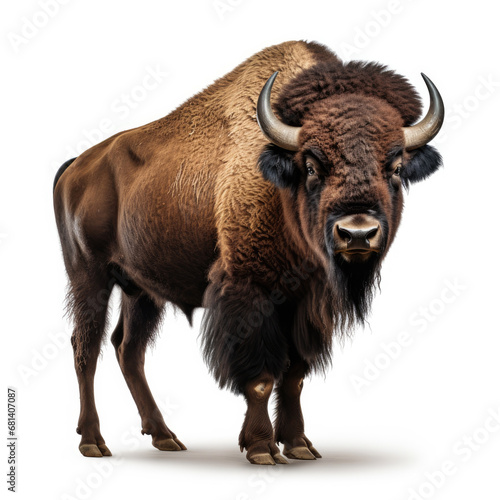 A Bison full shape realistic photo on white background