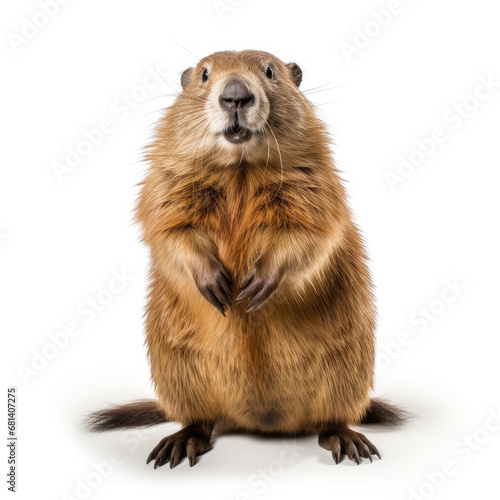 A Beaver full shape realistic photo on white background