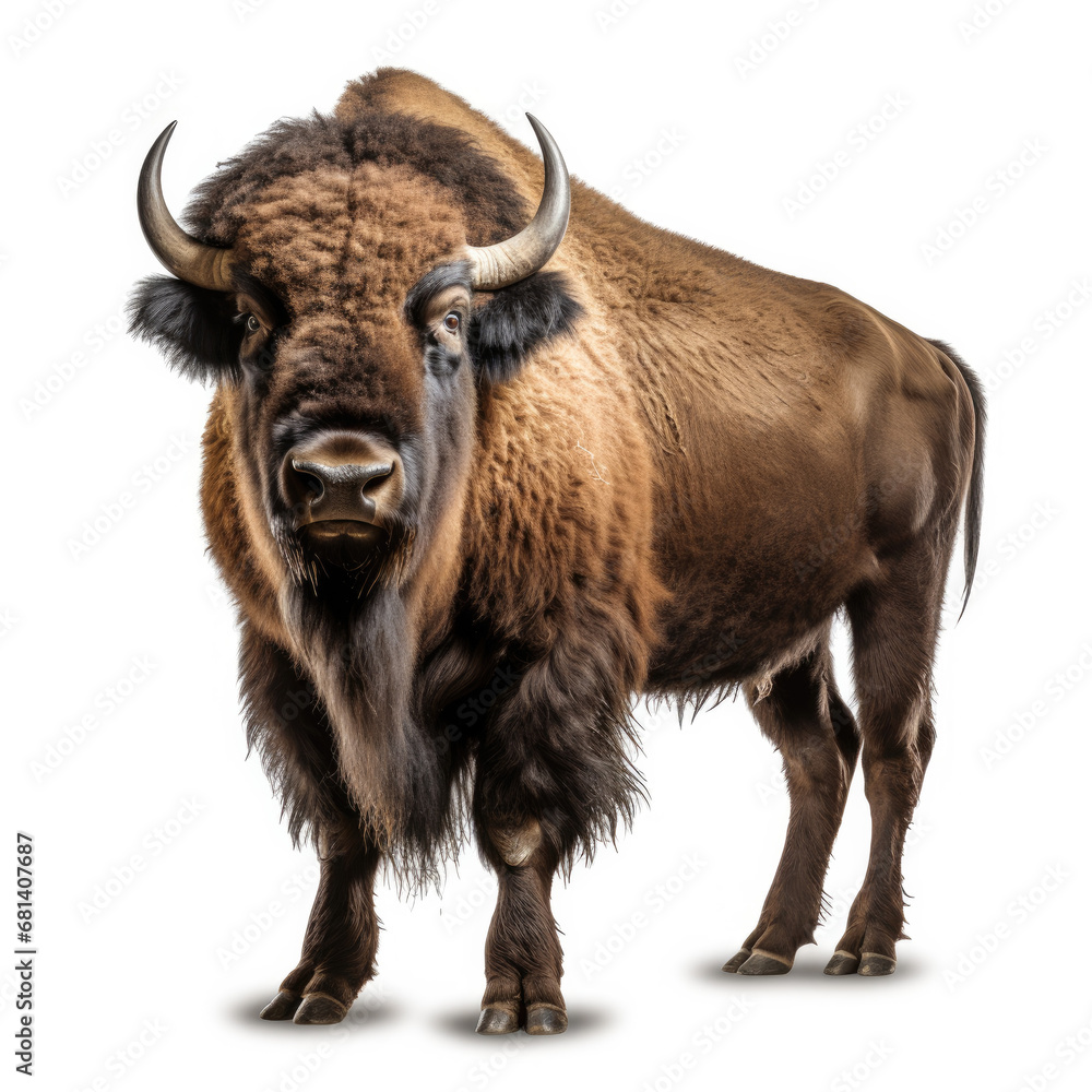 A Bison full shape realistic photo on white background A Bison full shape realistic photo on white background