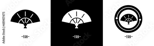 Fan logo set. Collection of black and white logos. Stock vector.