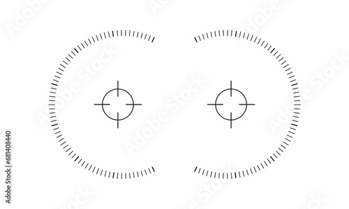 Viewfinder scale of binoculars, sniper weapon, military optic. Graphic distance chart isolated on white background. Digital screen point of view. Vector graphic illustration