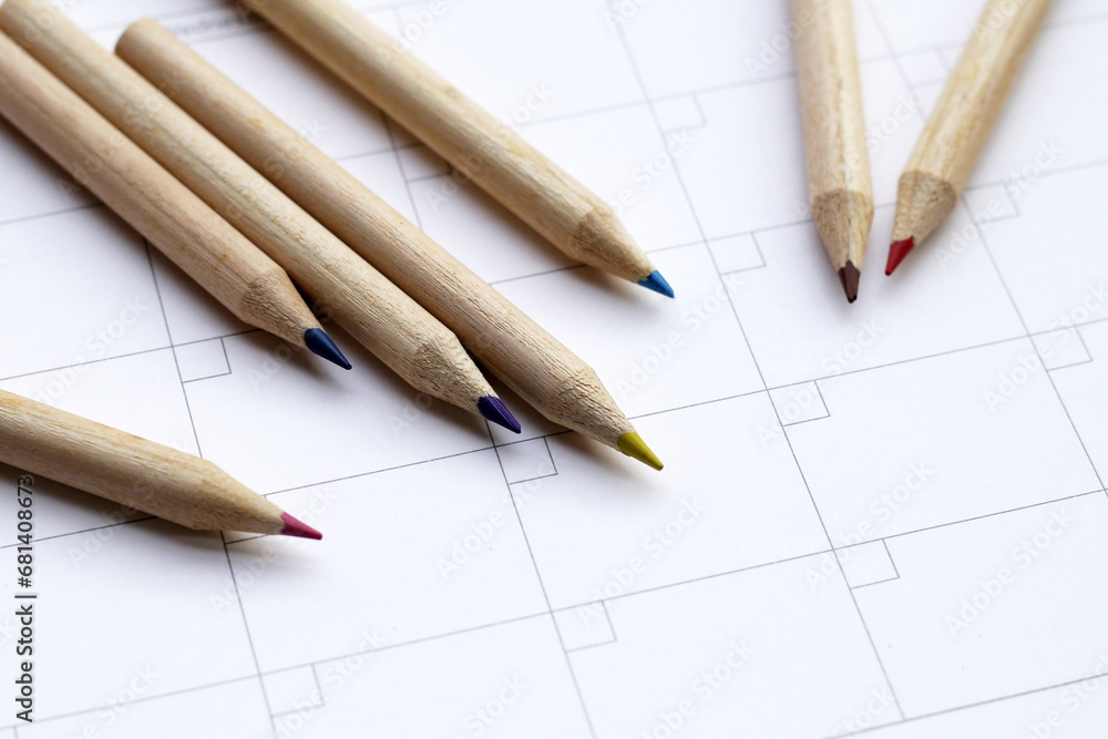 Calendar with pencils. Planning concept Calendar with pencils. Planning concept