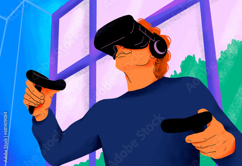 Man using VR headset, illustration photo