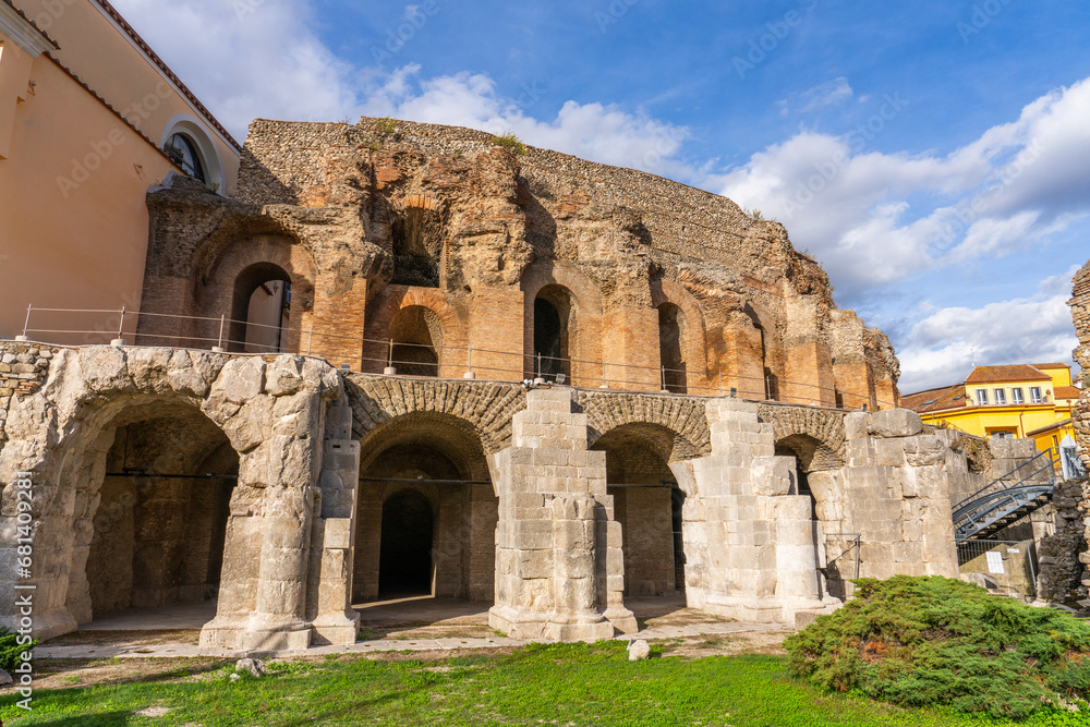 Benevento, Italy, 26 october 2023 - Remains of the Teatro romano di Benevento (Roman theater of)