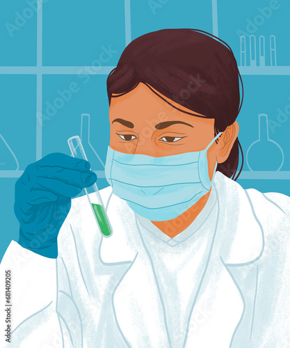 Chemist holding test tube, illustration photo