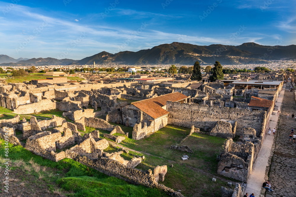 Pompeii, Italy, 30 october 2023 - Overview of the old town of Pompeii