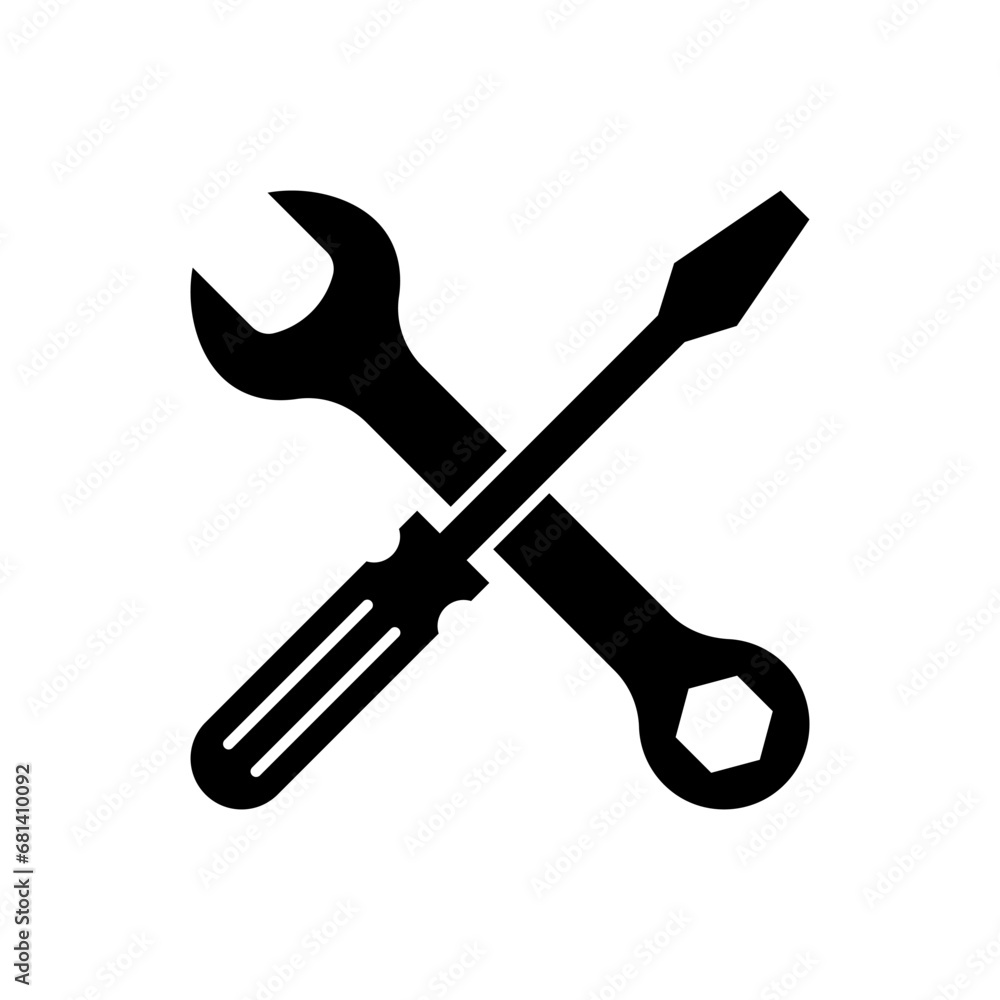 Wrench with screwdriver icon, Maintenance service tool symbol, Setting and repair sign, Isolated on white background, Vector illustration Wrench with screwdriver icon, Maintenance service tool symbol, Setting and repair sign, Isolated on white background, Vector illustration
