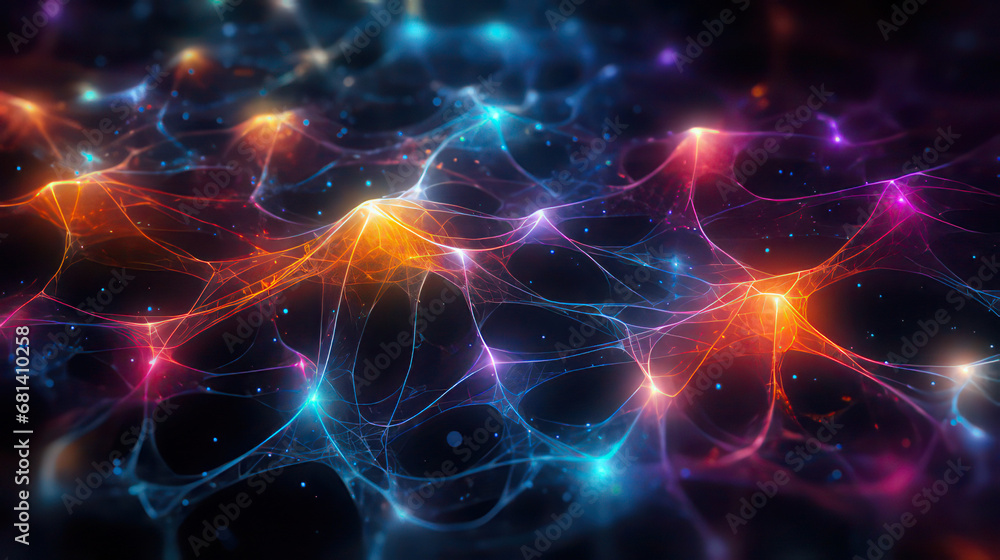 abstract background with space. Neon colored. Interconnection. AI learning. Artistic. Technology wallpaper. abstract background with space. Neon colored. Interconnection. AI learning. Artistic. Technology wallpaper.