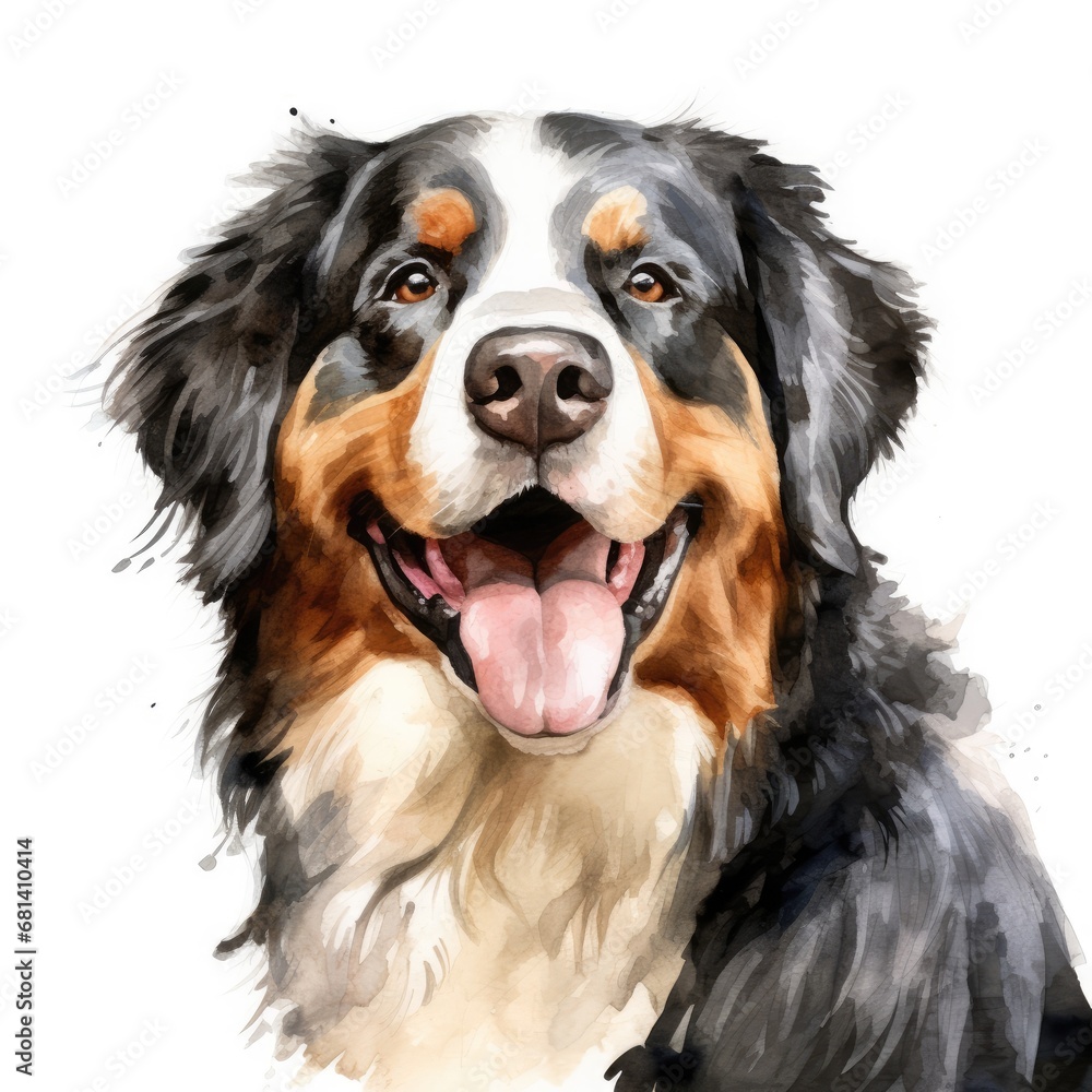 Bernese Mountain Dog Watercolor Portrait