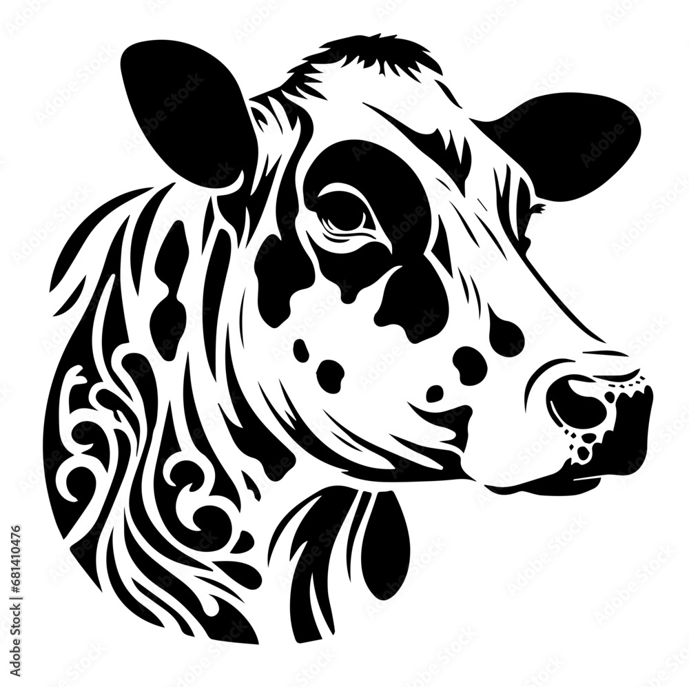 black and white cow, farm animal stencils
