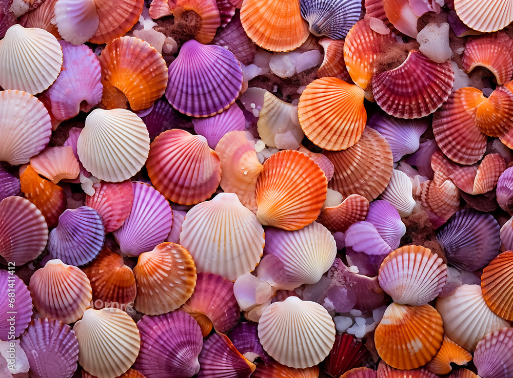 A lot of colorful Seashell collection, closeup, macro, texture, summer time A lot of colorful Seashell collection, closeup, macro, texture, summer time