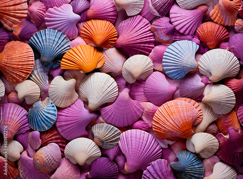 A lot of colorful Seashell collection, closeup, macro, texture, summer time 