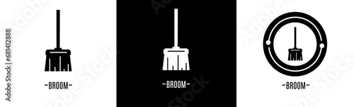 Broom logo set. Collection of black and white logos. Stock vector.