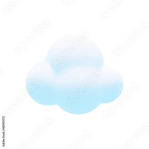 Cute cartoon 3d cloud isolated on white background. Vector 3d soft rounded fluffy blue cloud illustration. 3d redner sky bubble shape icon. Weather cloudy child symbol for web, game, design