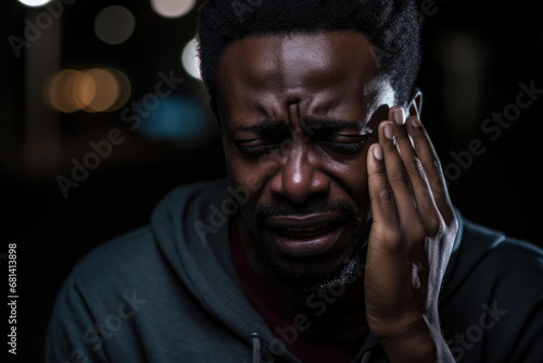 Man crying with hand on face. The concept is personal sorrow.