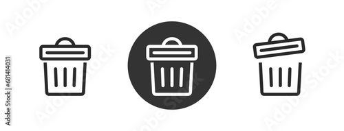 Trash bin can icon vector simple glyph graphic, rubbish garbage junk bucket solid line outline art stroke design set, dust trashcan as delete clean remove ui button pictogram image clipart symbol photo