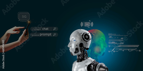 woman chat with AI design prompt order atificial intelligence using algorithm design daily work ,AI  technology concept