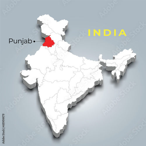 Punjab map location in Indian 3d isometric map. Punjab map vector illustration