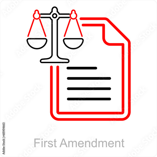 First Amendment and law icon concept