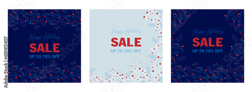 Sale square banner template. Vector winter flowers and leaves set of trendy background for social media posts, mobile apps, banners, invitation, flyers, special offer card