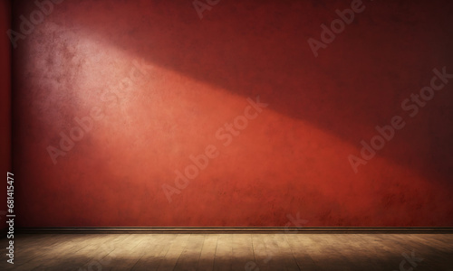 Creative mock concept. Empty red large empty textured grunge wall room with natural shadow. Banner template for product presentation