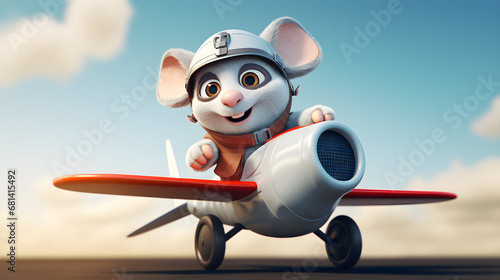 Cartoon illustration of airplane with pilot mouse © Kateryna Kordubailo