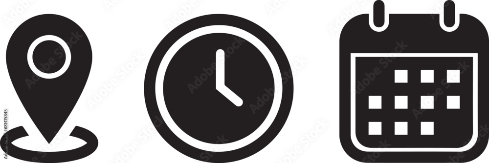 Address. time, and date icon vector. Event elements isolated on ...
