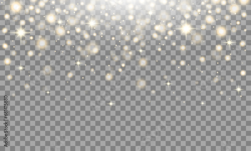 Glitter background. Shine dust  bright stars. Sparkle glow particle. Glowing border. Vector illustration. Christmas  New Year  Wedding. Gold Bokeh.