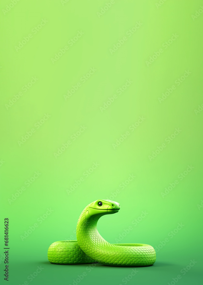 Fototapeta premium green snake on green background. Generative AI image.
