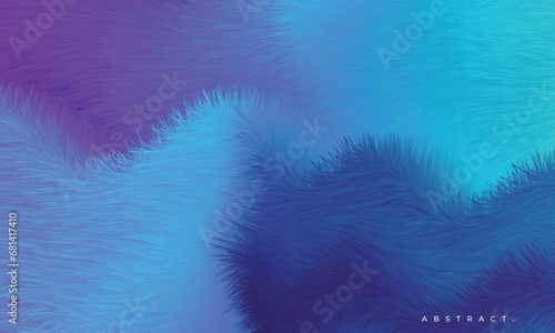 Blue and purple abstract fluffy fur texture background. Fluid and liquid feather surface backdrop. Vibrant color gradation graphic element for poster, catalog, leaflet, banner, or cover. photo
