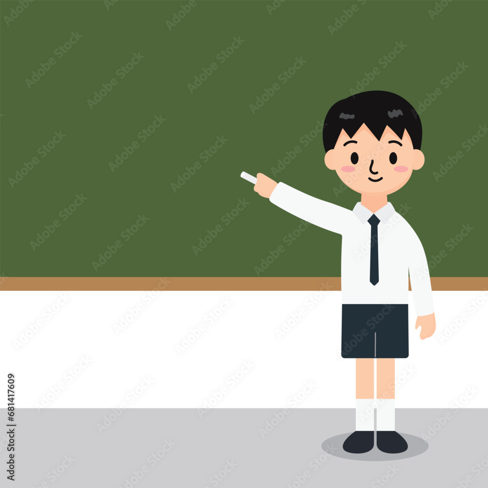 Student boy writing on blackboard vector illustration. School teaching. Students are attending class. Do homework. go to school. back to school. Used for educational images. Student boy writing on blackboard vector illustration. School teaching. Students are attending class. Do homework. go to school. back to school. Used for educational images.
