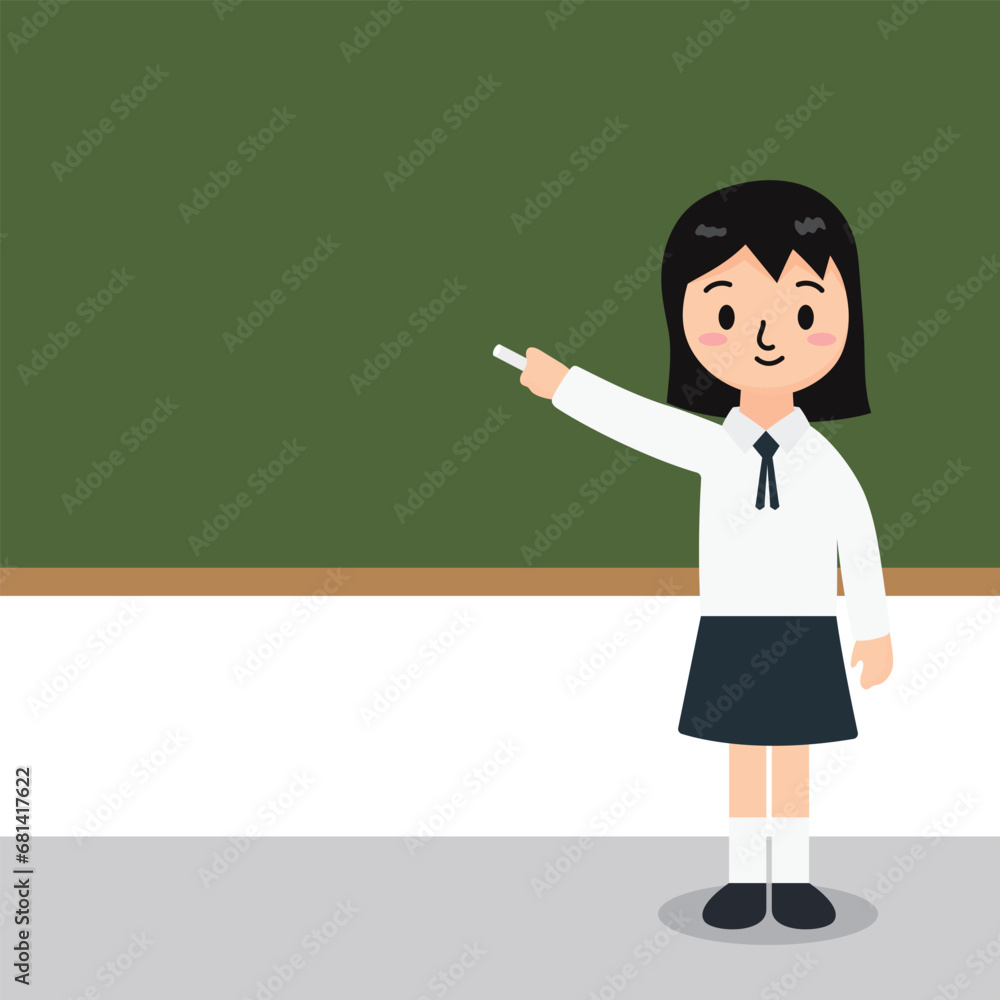Student girl writing on blackboard vector illustration. School teaching. Students are attending class. Do homework. go to school. back to school. Used for educational images. Student girl writing on blackboard vector illustration. School teaching. Students are attending class. Do homework. go to school. back to school. Used for educational images.