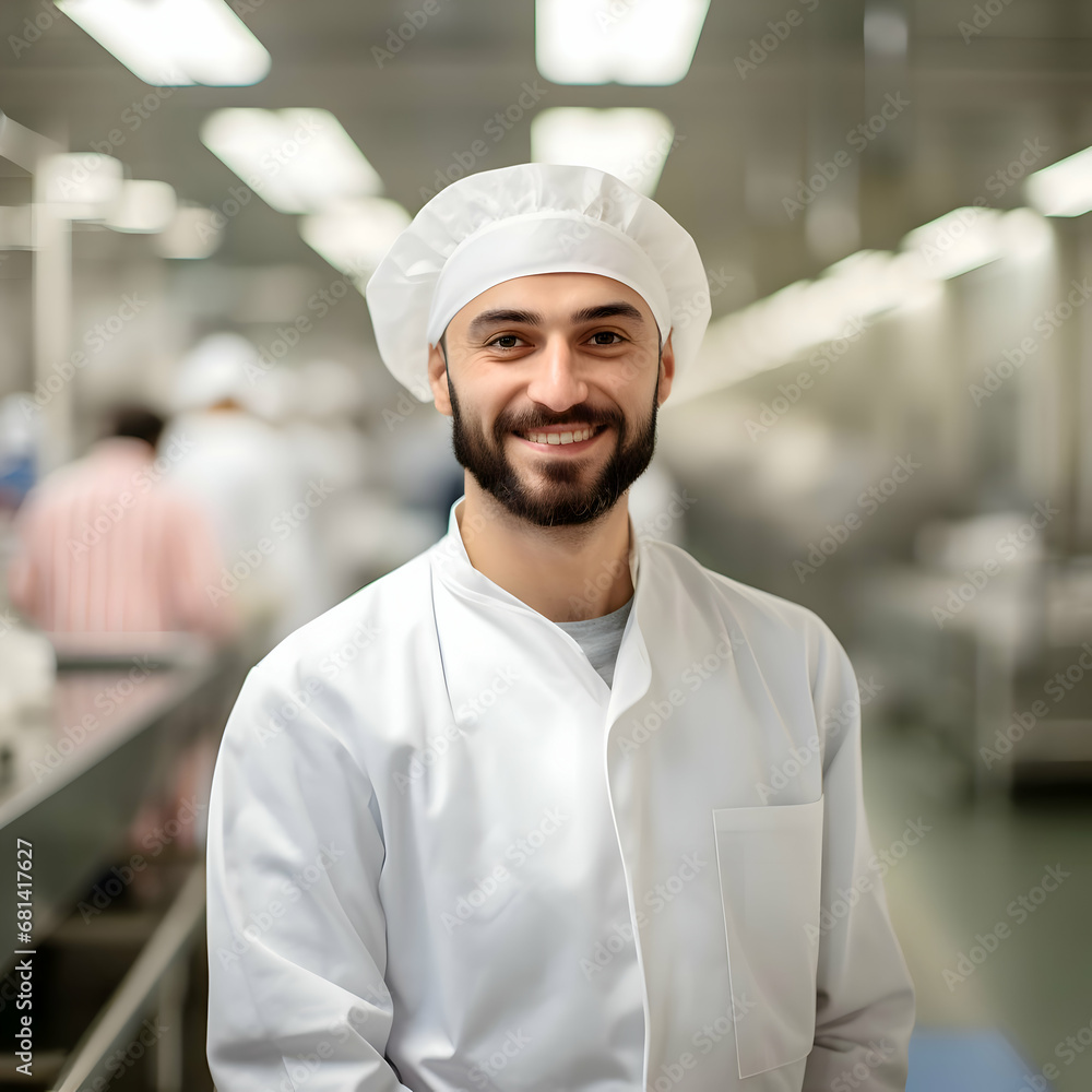 A young smiling worker in food production. High-resolution