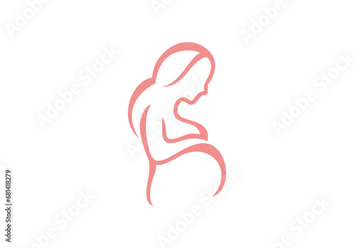 pregnant woman silhouette logo, mom baby health care symbol vector design