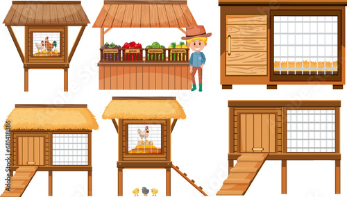 Chicken House Farming: A Set of Cartoon Illustrations