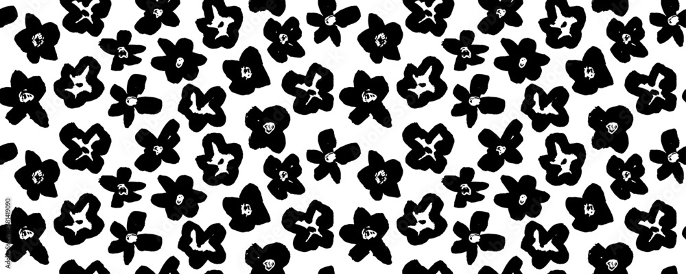 Seamless pattern modern abstract flowers chamomile. Hand drawn vector botanical background. Black ink illustration with floral motif. Seamless pattern modern abstract flowers chamomile. Hand drawn vector botanical background. Black ink illustration with floral motif.