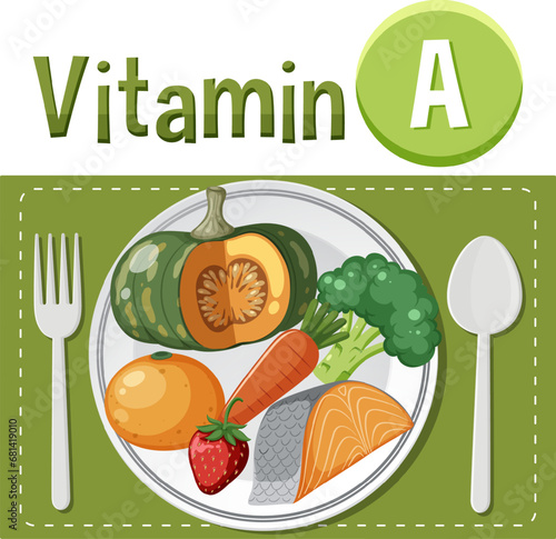 Group of Vitamin A-Rich Foods in Vector Illustration