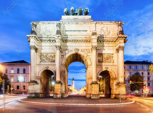 Victory Gate in Munich - Siegestor, Germany at dusk photo