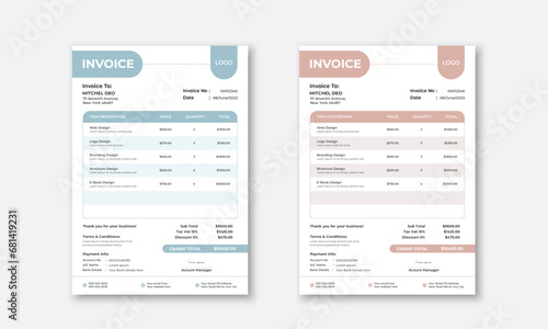 Modern and minimalist invoice or bill form template design for your business