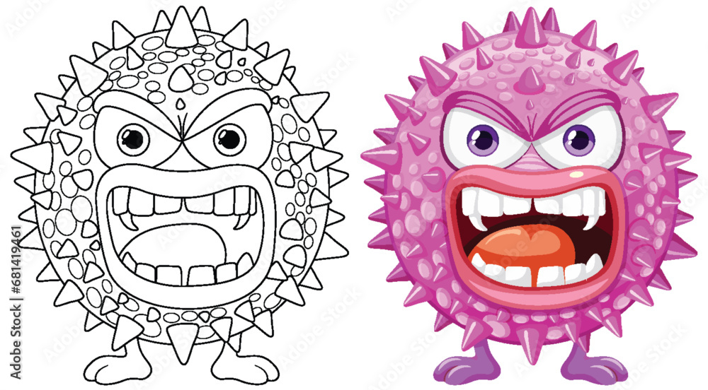 Spiky Bacteria Germ Virus Monster Cartoon Character