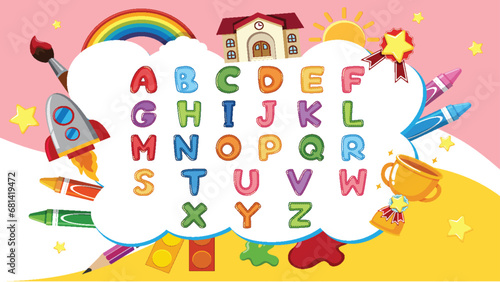 ABC Learning Sheet with Children Toys and Learning Objects