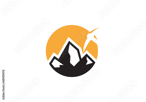 simple mining crypto mountain logo design vector illustration