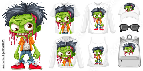 Zombie Cartoon Character with Many Product Screening © brgfx