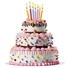Big birthday cake cut out transparent isolated on white background ,PNG file