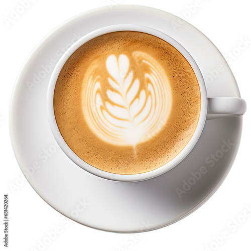 Latte Art Free Hand Pour , Hot coffee cup , cut out transparent isolated on white background ,PNG file 