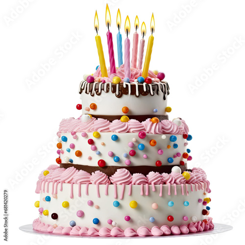 Big birthday cake cut out transparent isolated on white background ,PNG file