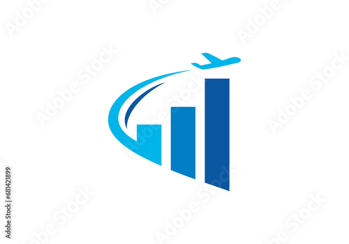 investment logo design, creative graph plane finance symbol vector illustration