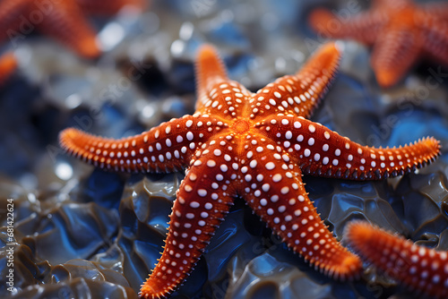 Exotic bright orange starfish with white dots © Firn