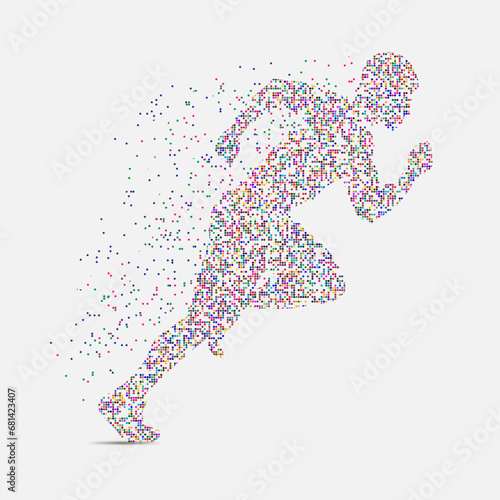 Running human. Colorful dots fully covered the body. Vector illustrator